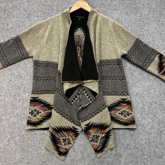 Signature Studio Open Cardigan Sweater Womans L Waterfall Front Aztec Tan Black - Picture 2 of 11